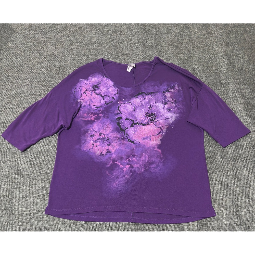 JMS Just My Size Womens 2X Top Purple Floral Graphic Tee Short Sleeve JMS33346